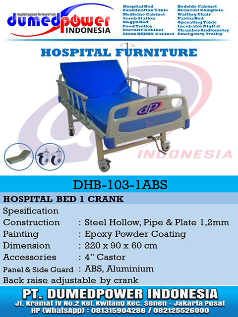 Ranjang Pasien Rumah Sakit 1 Engkol Deluxe DHB-103-1ABS